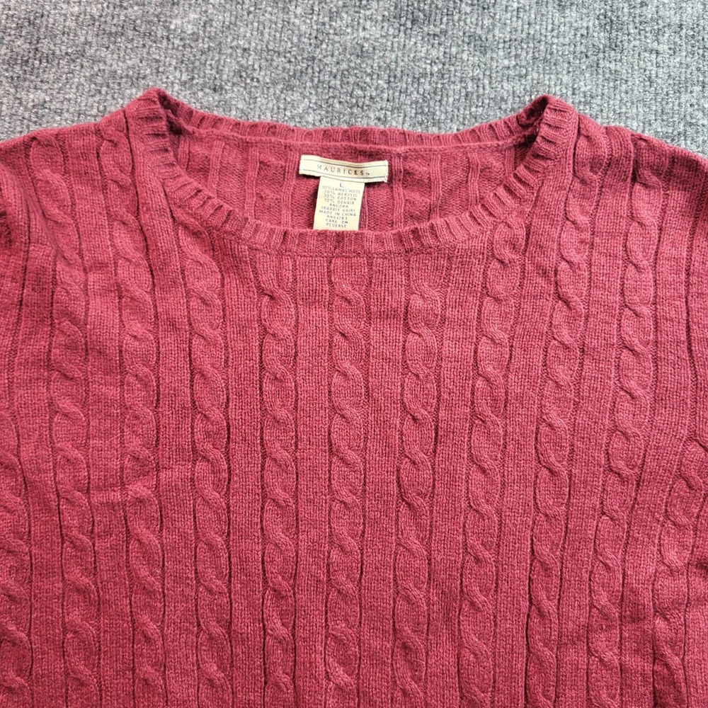 Maurices Womens Large Cable Knit Angora Wool Blend Sweater Raspberry Pink